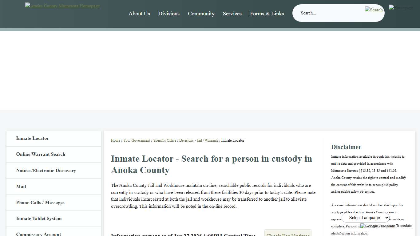 Inmate Locator - Search for a person in custody in Anoka County Anoka County, MN - Official Website